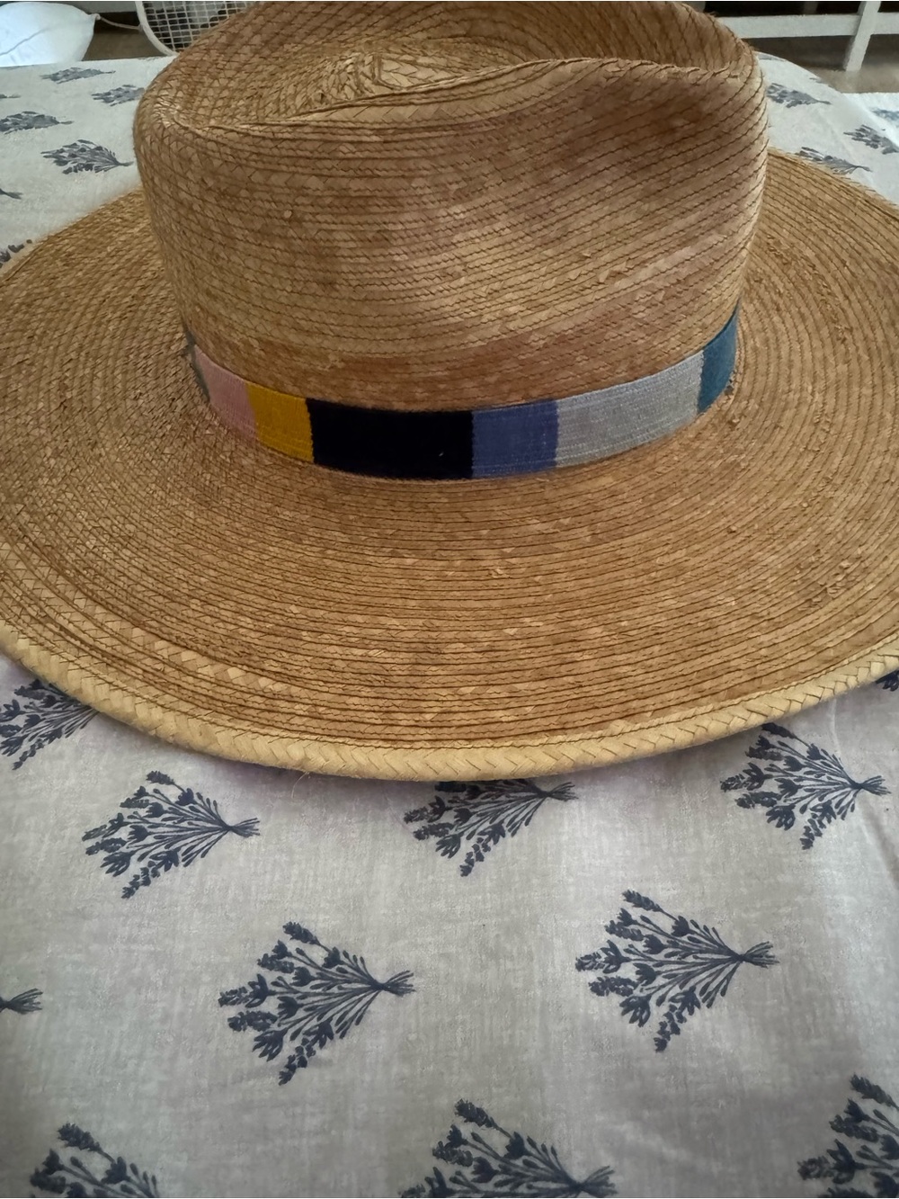Handwoven Straw Sun Hat with Multicolor Embroidered Band - Picture 6 of 8
